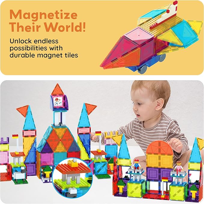 PicassoTiles Magnetic Brick Tiles STEM Creative Magnetic Tiles Building Block Set Building Brick Construction Toy Socket Spikes Toys Accessory Educational Imaginative Learning Kit Stacking Set