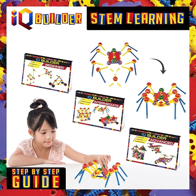 IQ BUILDER | STEM Learning Toys | Creative Construction Engineering | Fun Educational Building Set for Boys & Girls Ages 3-10 | Top Blocks Game Kit