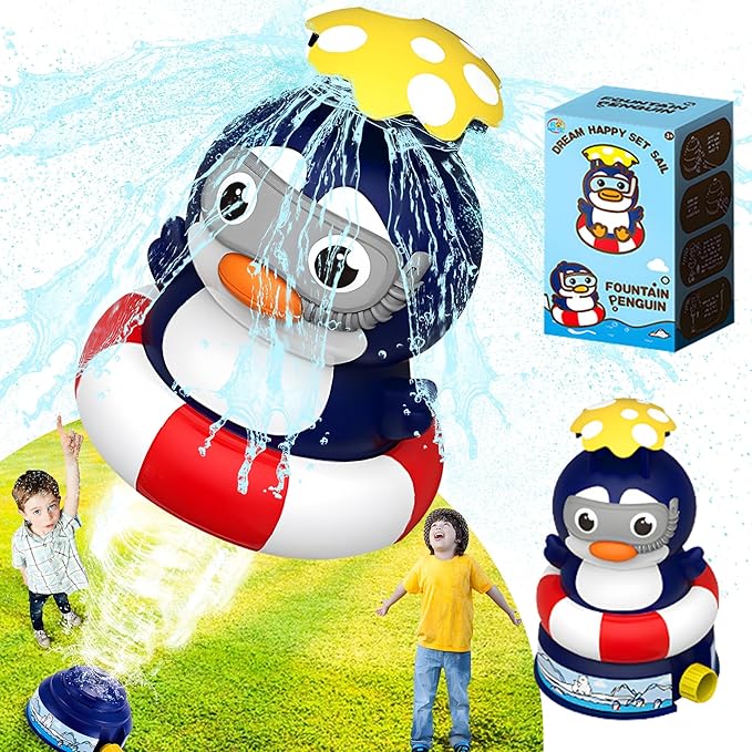 Kids Water Sprinkler Rocket Launcher – Outdoor Water Toys for Summer Backyard Play, Spinning Splash Penguin Rocket for Boys Girls Ages 3-12, Fun Gift for Garden Lawn Birthday