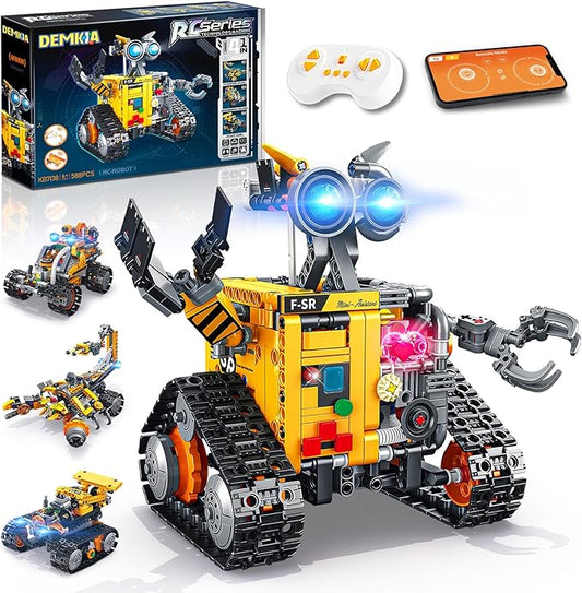 Robot Building Kit for Kids and Adults, 4-in-1 Rechargeable RC Robotics Kit with Remote & App Control, STEM Coding Toys & Science Projects, Birthday Gifts for Boys Ages 8-12+ (588 Pcs)