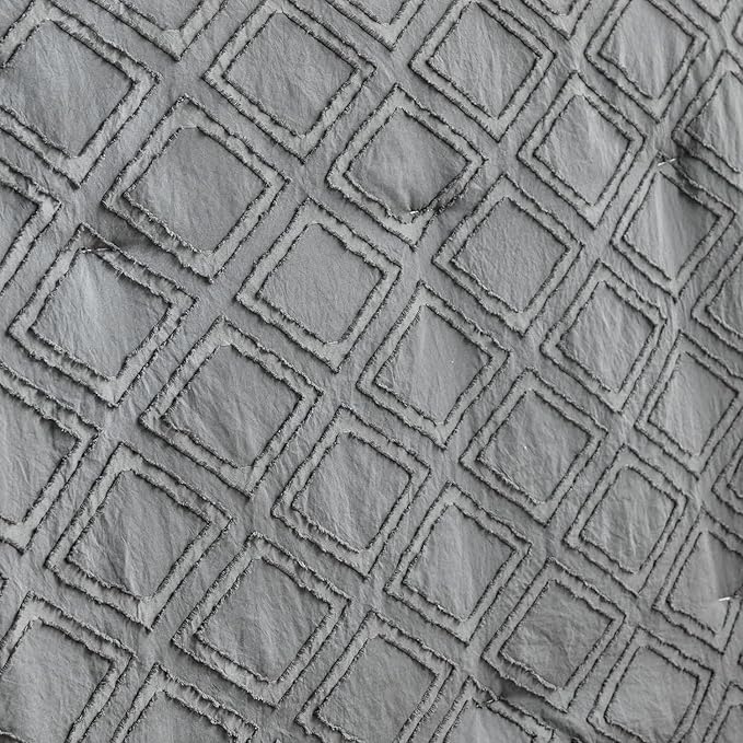 Mini Crib Bedding Set 3 Pieces Baby Boho Quilted Tufted Ruffles Comforter with Fitted Sheet and Ruffled Bed Skirt - Cute Shabby Baby Bedding Fits Mini Crib Only Gray