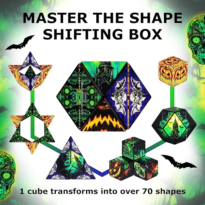Shashibo Seasonal Halloween - Shape Shifting Box - Award-Winning, Patented Magnetic Puzzle Cube w/ 36 Rare Earth Magnets - Fidget Transforms Into Over 70 Shapes (Ghastly Jack) - Limited Edition