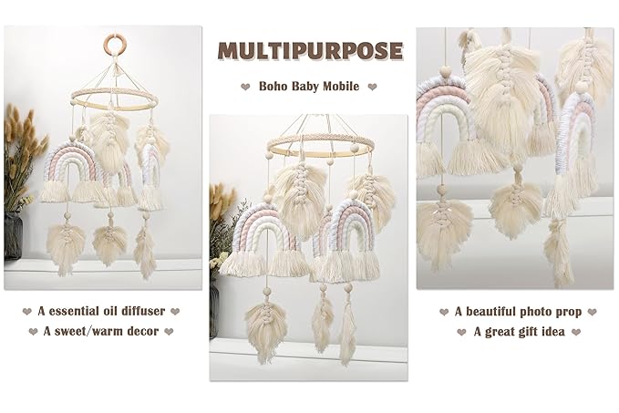 Boho Baby Macrame Rainbow Boho Mobile - Newborn Shower Gift