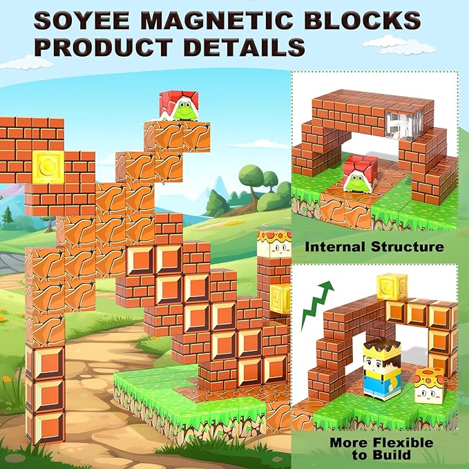 108PCS Magnetic Blocks Building Toys - 1'' Magnet Building Blocks Build Mine Magnet World Game Adventure Set Cubes Boys Girls Toys Ages 3-5 4-6 5-7 6-8 Kids Gifts for 3-12 Years Old School Supplies
