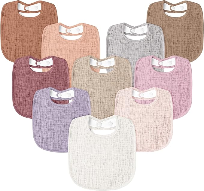 Susurration Muslin Baby Drool Bibs 10Pack Soft Square Adjustable Bandana Bibs for Unisex Baby Girls & Boys