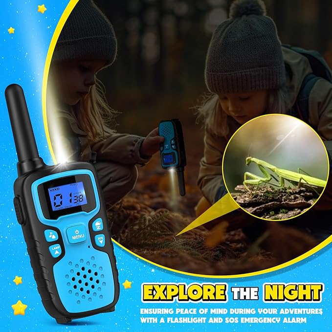 Wishouse Walkie Talkies for Kids Rechargeable Long Range,Xmas Birthday Gift for 4 5 6 7 8 9 Year Old Boys Girls,Hiking Gear Camping Games Cool Toys with NOAA,SOS Siren,Lamp,Lanyards,Easy to Use,2 Pack