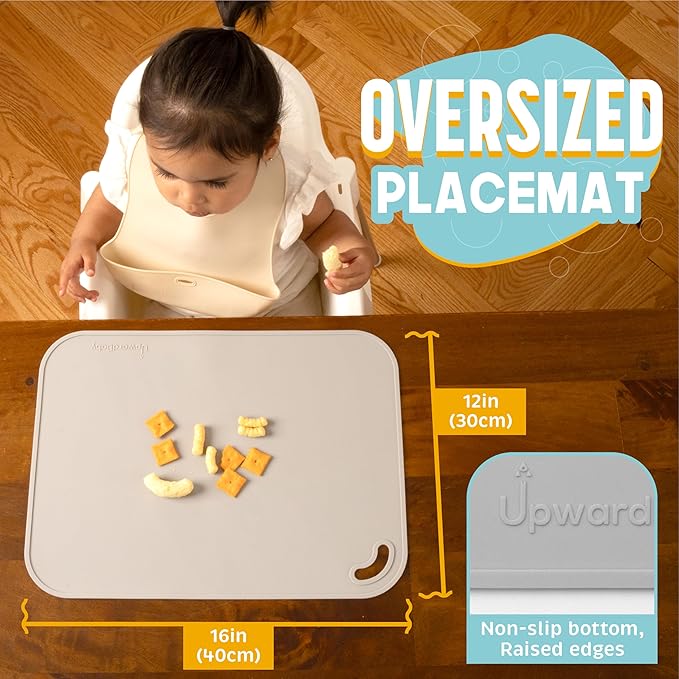 UpwardBaby Silicone Placemats for Toddlers - Suction Baby Placemat for Restaurants & Home - Set of 2 - Kids Placemat for Dining Table-Washable Wipeable Nonslip BPA-Free Placemats for Kids