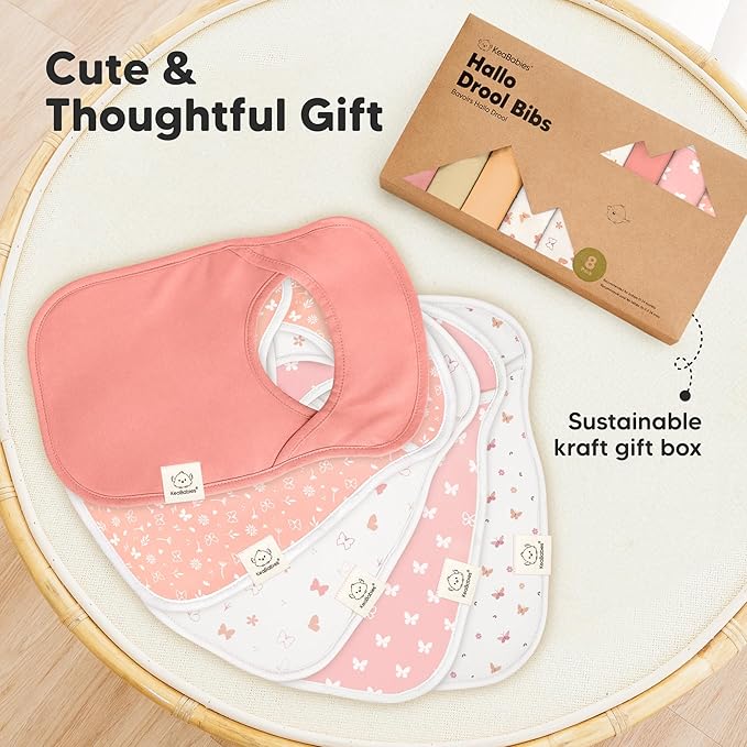 8-Pack Baby Bibs for Boys, Girls - Pullover Bibs for Drooling Teething Baby Girl & Boy Toddler, Newborn, Soft & Absorbent, Cute Colors, Large Torso Coverage Keep Infant Clean & Dry (Butterflies)