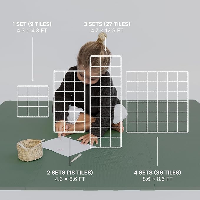 Toddlekind Solid Color Foam Play Mat 4x4 Baby Playmat. Stylish, Non-Toxic, Odorless, Plain Design Puzzle Play Mat 0m+ Sage Moss (Green)