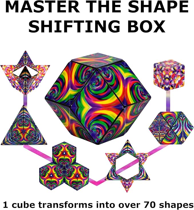 Shashibo Shape Shifting Box - Award-Winning Fidget Toy w/ 36 Rare Earth Magnets - Fidget Cube Transforms Into Over 70 Shapes, Sensory Toy Gift for Kids, Teens, and Adults (Confetti)