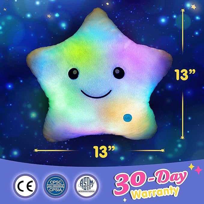 WEWILL 13'' Creative Twinkle Star Glowing LED Night Light Plush Pillows Light up Stuffed Animal Toys BIrthday Christmas Holiday Gifts for Kids