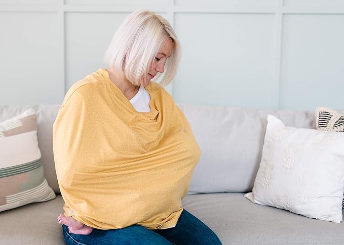 Copper Pearl Multi-Use Cover: Car Seat, Nursing, Stroller Cover - Stretchy Rayon, Yellow, All-Season, Infant, Newborn