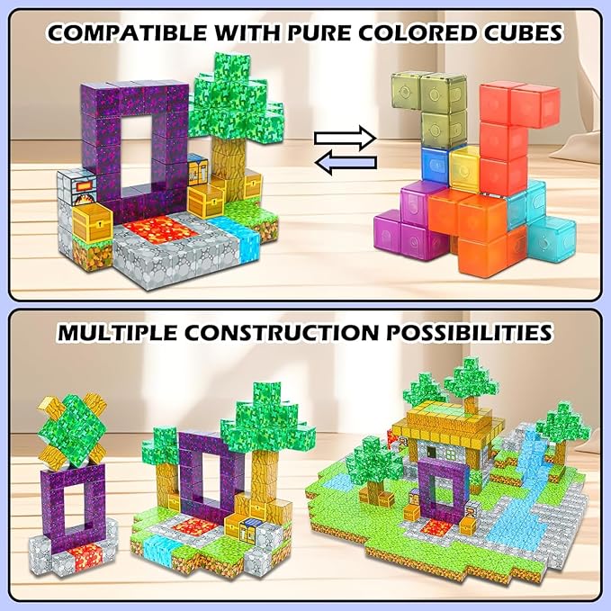 Kid Odyssey Magnetic Blocks - Mine Magnet Portal World Set, Building Toys for Boys & Girls, Montessori Toys Gifts for 3+ Kids