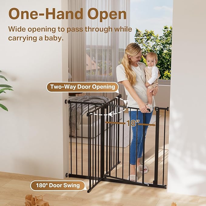 InnoTruth 29.5–40.75" Baby Gate for Stairs, 30" Tall Dog Gates for Doorways & Hallways, Safety Gate for Kids & Pets, Pressure-Mounted Walk-Through with Dual Lock & 2-Way Swing, Black