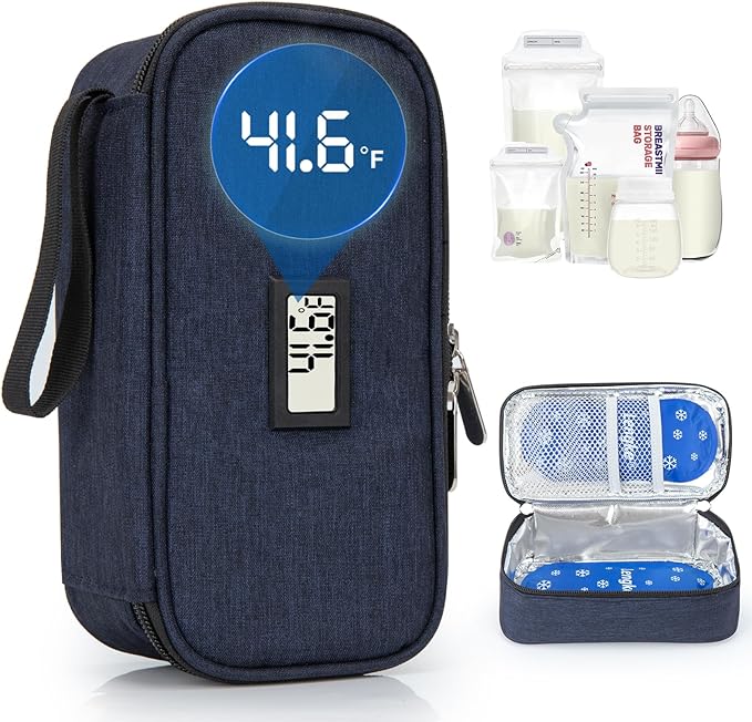 DawnBox Breast Milk Cooler Travel Bag with Real-Time Temp Display - Holds 20oz Breastmilk Storage Bag & Cooling, Portable Breast Milk Cooler Bags with 2 Ice Packs for Breastmilk Storage