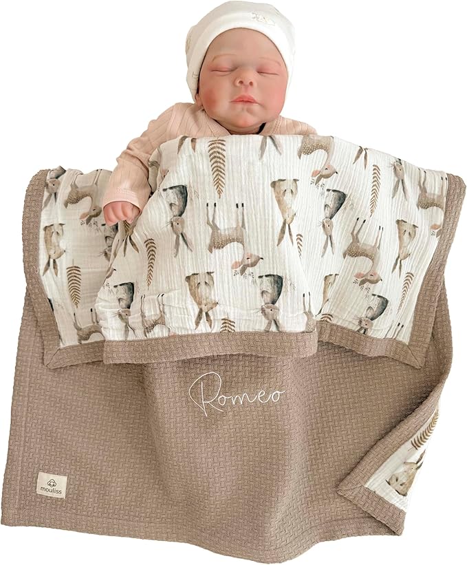 Personalized Baby Blanket with Name – Handmade 100% Organic Cotton Newborn Gift | Custom Knit Blanket for Boys, Girls, Kids & Baby Showers