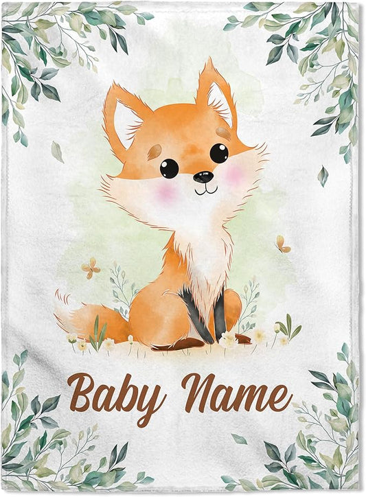 Personalized Baby Blankets, Custom Baby Blanket - Baby Blanket with Name for Boys, Best Gift for Baby, Newborn Elephants Flush Fleece (30x40) (Fox)