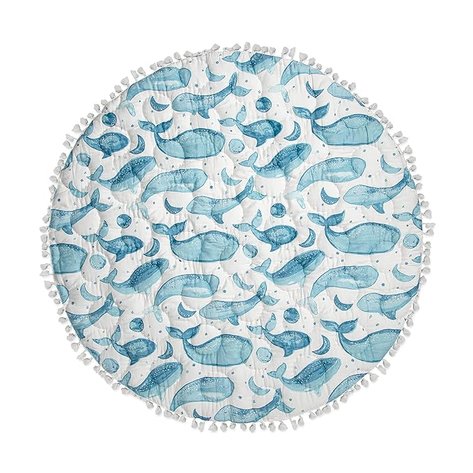 Crane Baby Activity Mat, Baby Play Mat Whale Print, Ocean Nursery Decor for Boys & Girls, Infant Tummy Time Floor, Ocean Nursery Decor, 40" x 40" (Pack of 6)