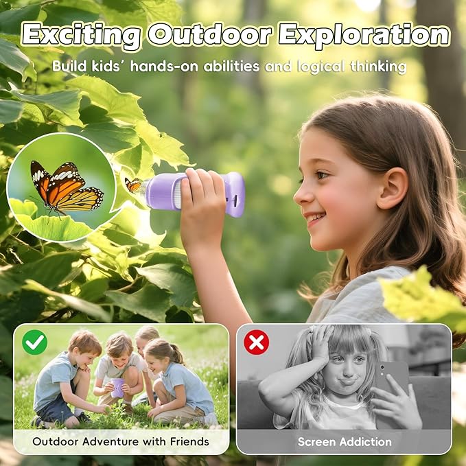 Kids Digital Microscope 1000X Zoom, Mini Pocket Handheld Microscope with Camera/Video/Telescope Function, Portable Outdoor Travel Toys for Boys Girls 3-8 Years STEM Gifts, 8GB SD Card Included