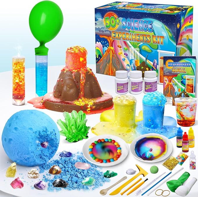 UNGLINGA 50+ Science Lab Experiments Kit for Kids, STEM Activities Educational Scientist Toys Gifts for Boys Girls Chemistry Set, Gemstone, Volcano Eruption
