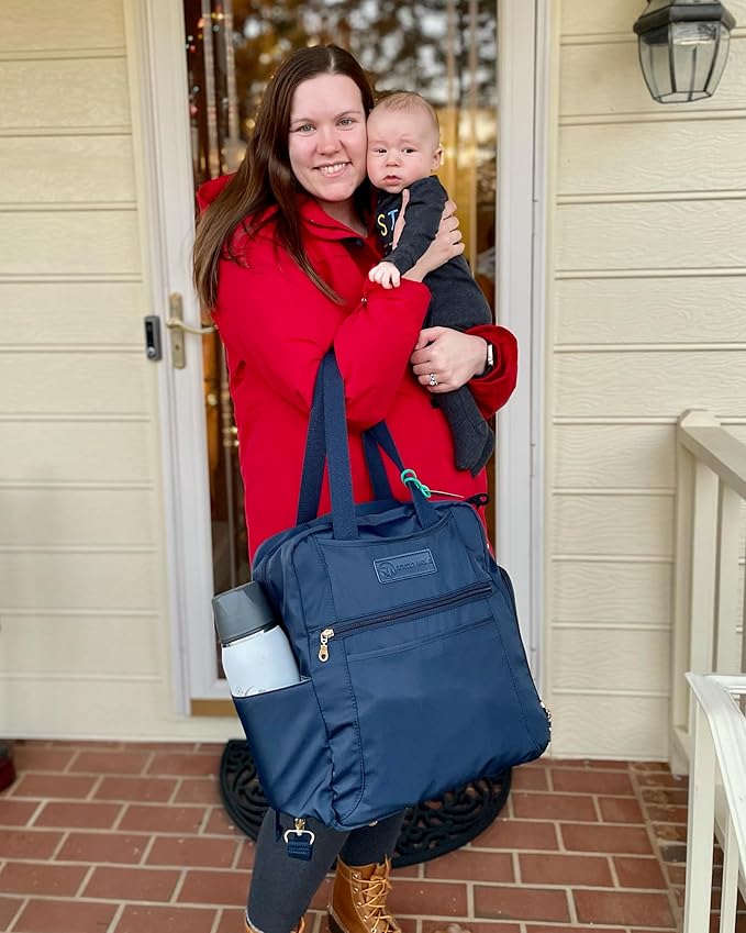 Sarah Wells Kelly Breast Pump Backpack & Tote - Insulated Pocket, Laptop Sleeve & Easy-Clean Design, Fits All Pumps, Diaper Bag for Moms (Indigo)
