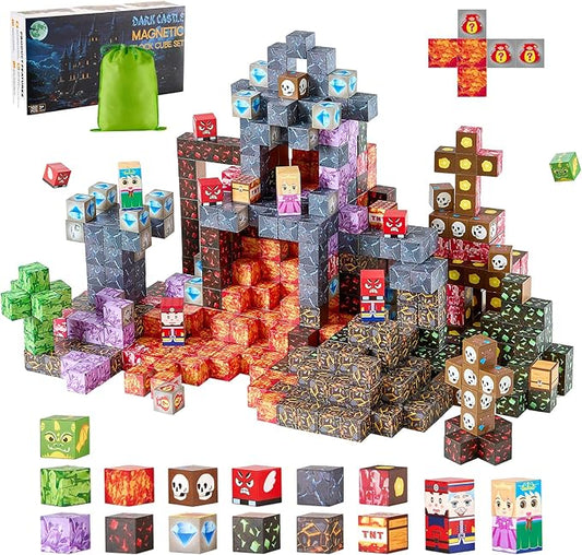 VEVOR Magnetic Blocks, 100 PCS Dark Castle Set, Magnetic Building Cubes for Kids, STEM Montessori Sensory Toys for Christmas Birthday Gift, Construction Stacking Toy for 3+ Years Old Boys & Girls