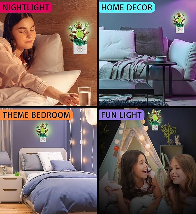 Puzzled Frog Night Light Lamp - Plug in Night Light with On Off Switch, Energy-Efficient Animal Lamp for Stairways, Bedrooms, Bathrooms, Nursery Rooms, Cute Little Green Frog Decor