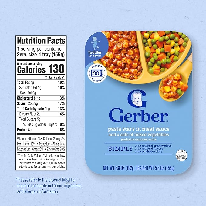 Gerber Toddler Food, Pasta Stars in Meat Sauce, Mealtime for Toddler, 8PK