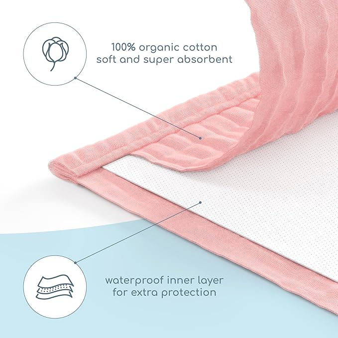 Muslin Burp Cloths Set, 6 Pieces, 100% Organic Cotton Hand Washcloths for Baby Boys and Girls Extra Absorbent and Soft Burping Rags (Pink - Multi Colored)