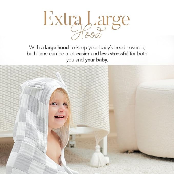Ultra-Soft Muslin Baby Hooded Towel - 55 x 28 Inches, Ideal for Bath & Beach, Suitable for Both Boys & Girls from Newborns to Toddlers