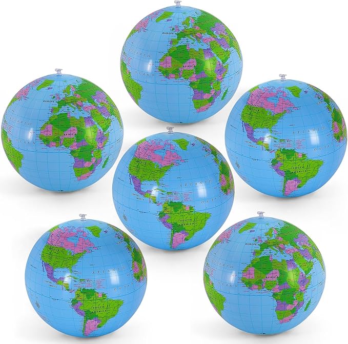 16 Inch Inflatable Globe,Blow up World Globe Beach Ball,Inflatable Earth Beach Ball for Beach Playing or Teaching,Party Bags,Summer Pool Party,PVC Material