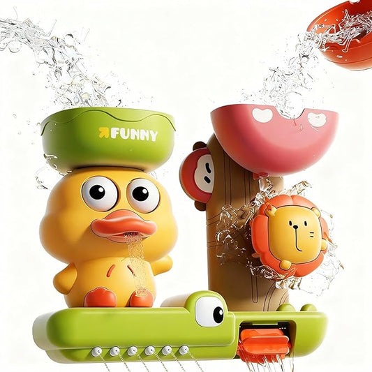 Baby Bath Toys with Scoop Suction Cup, Interactive Duck Lion Bathtub Toy for Toddlers 1-3, Infant Fun Shower Gift for Bath Time 1 2 3 4 Year Boy Girl