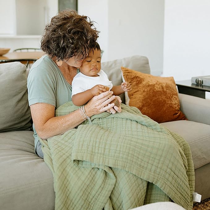 Little Unicorn Premium Quilted Throw | Super Soft, Multi-Layered Muslin XL Blanket| Great for Kids & Families (Fern)