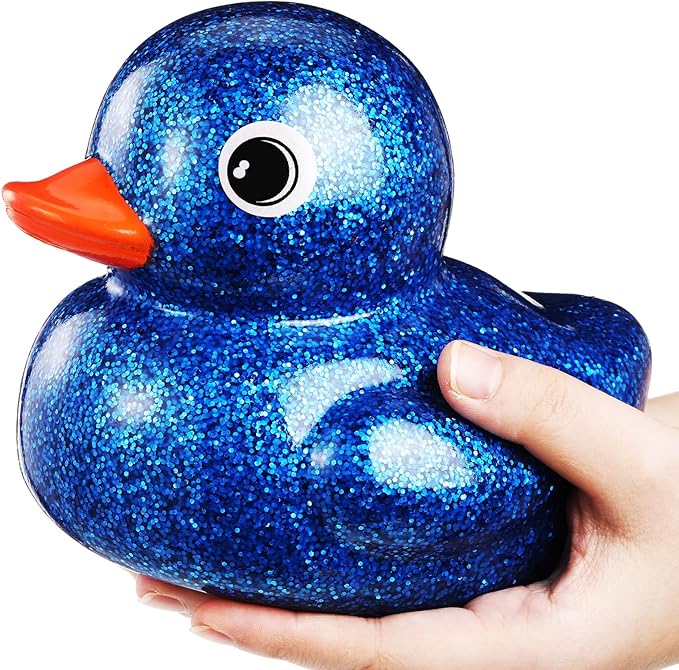 Honoson 6.89 Inch Giant Glitter Rubber Duck Big Glitter Rubber Duck Large Sparkly Duckling Bath Toy with Squeaky Sound for Summer Baby Shower Birthday Party Favor Gift(Dark Blue)