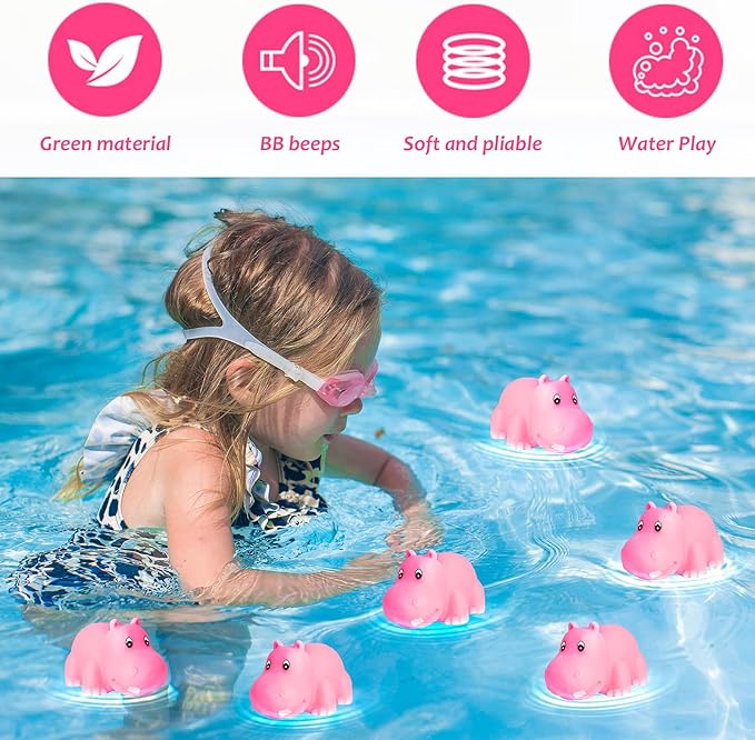 18 Pcs Pink Rubber Hippo Baby Bath Toys,Cute Floating Animal Squirt Toys,Fun Water Squirting Bathtime Play for Toddlers,Perfect for Bathtub,Pool,Summer Beach Decor & Party Favors