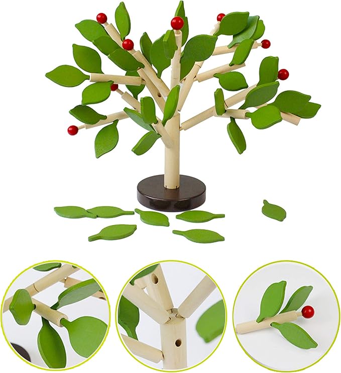 Early Childhood Building Blocks Wooden Assembling Tree Combination Boys and Girls DIY Disassembly Puzzles Educational Toys Home Office Decoration (Green)-3 Yrs+