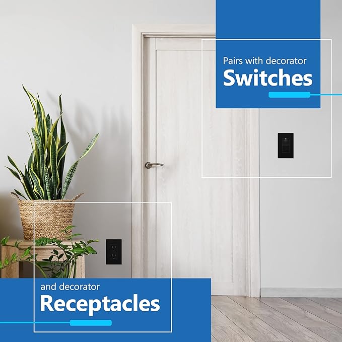 LIDER Matte Finish Decorator Switch Cover, Screwless Wall Plate, Mid-Size 1-Gang 4.88" x 3.11", Unbreakable Polycarbonate Thermoplastic, UL Listed, LSWP-31M-BK2P, Black, 2 Pack