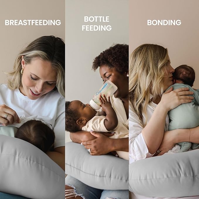 snuggle me Organic Nursing Pillow (New 2025 Design) | Bottle & Breastfeeding Pillow with Organic Cotton Cover & Fiberfill, Machine Washable Feeding Pillow, Newborn Essentials Must Haves (Stone) - v2