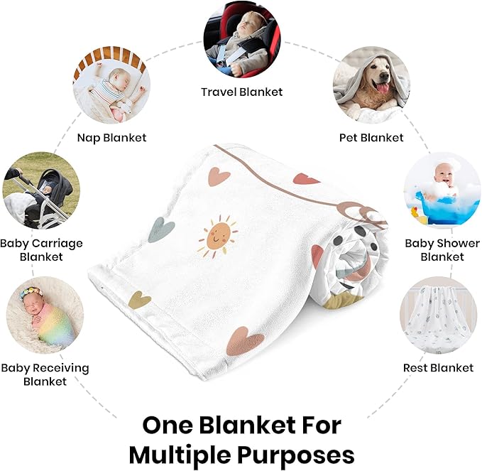 Personalized Baby Girl Blankets with Name, Custom Boho Rainbow Swaddle Blanket for Girls, Customize Newborn Shower Gifts for Baby Girl, Christmas Birthday Expecting Mom Gifts