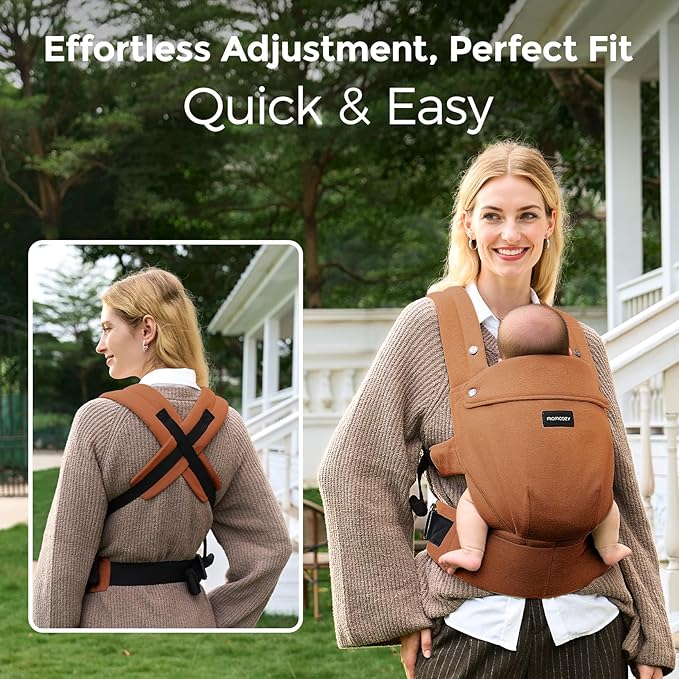 Momcozy Baby Carrier with Natural Cotton Linen, Built to Last, Ergonomic Design, 7-44lbs for Infant and Toddler, Lightweight and Comfortable, Hands-Free for Moms&Dads, Sepia