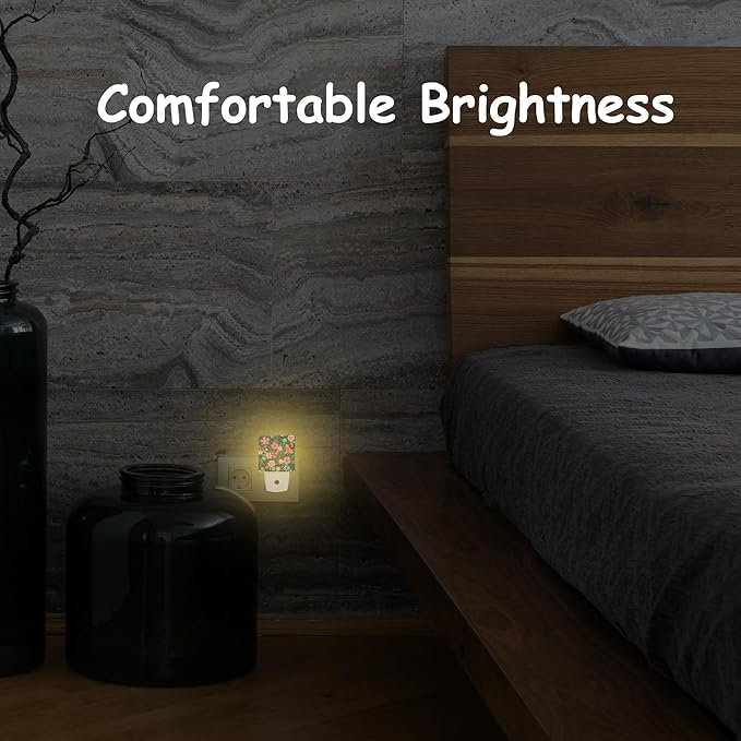 Bright Colorful Flowers and Leaves Night Light Plug Wall,Pink Yellow Blue Flower LED Night Lights with Dusk to Dawn Light Sensor for Women Girls Boys Room Decor,Hallway,Kitchen,Bathroom,Nursery,Stairs