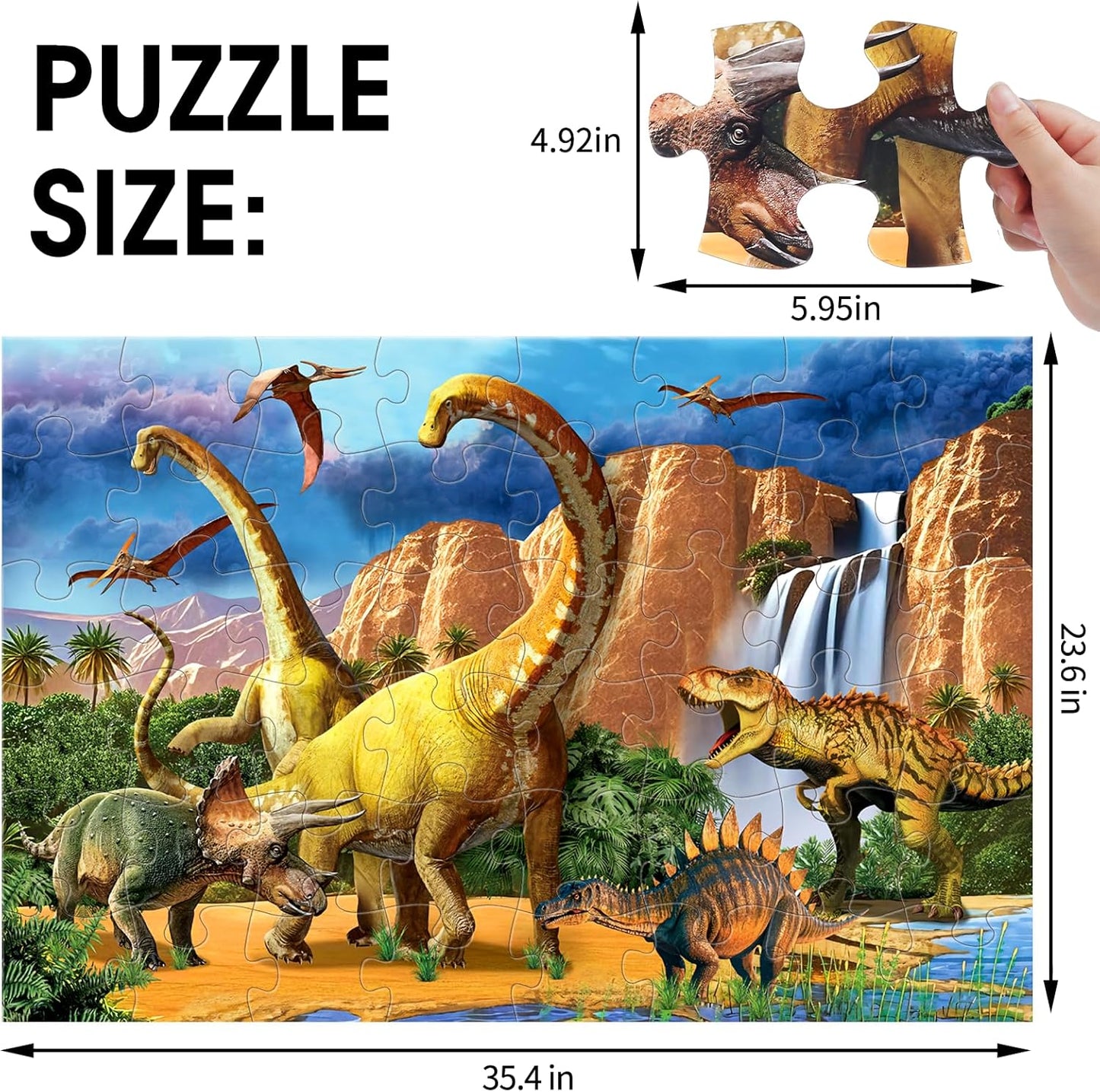Jumbo Floor Puzzle for Kids,48 Piece Waterfall Dinosaur Large Jigsaw Puzzles, Fun Preschool Educational Toy for Toddlers Ages 3-5,Gift for Boy Girl Ages 4-8
