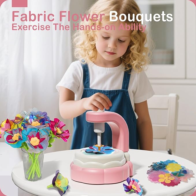 Pistachio DIY Flower Bouquet Kit Accessories - Arts and Crafts for Kids 4-6, Fabric Flowers Bouquets Toys Accessory Set, Flower Making Kit for Kids Accessories, 4 5 6 7 8 Year Old Girl Birthday Gifts