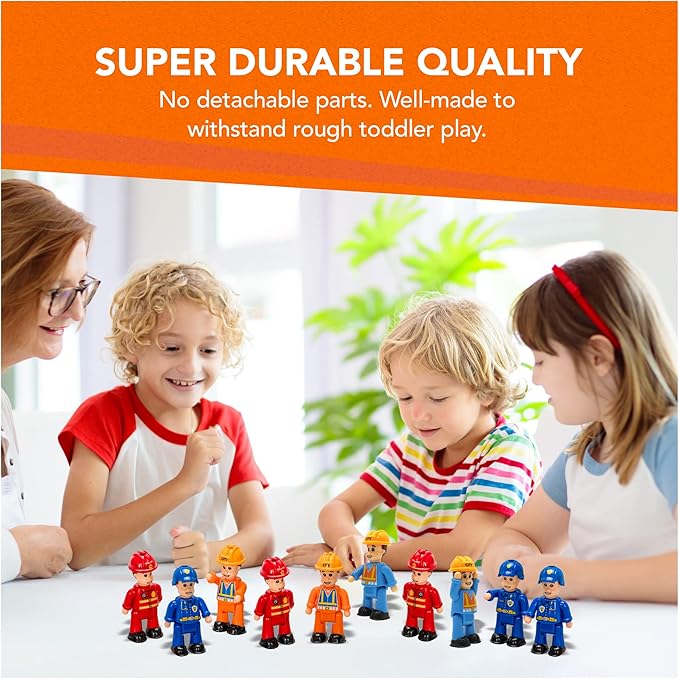 FUNERICA 8-Set Bendable Play People Figures for Kids - Firefighters, Police Officers, Construction Workers, Sanitation and Community Helpers Figurines