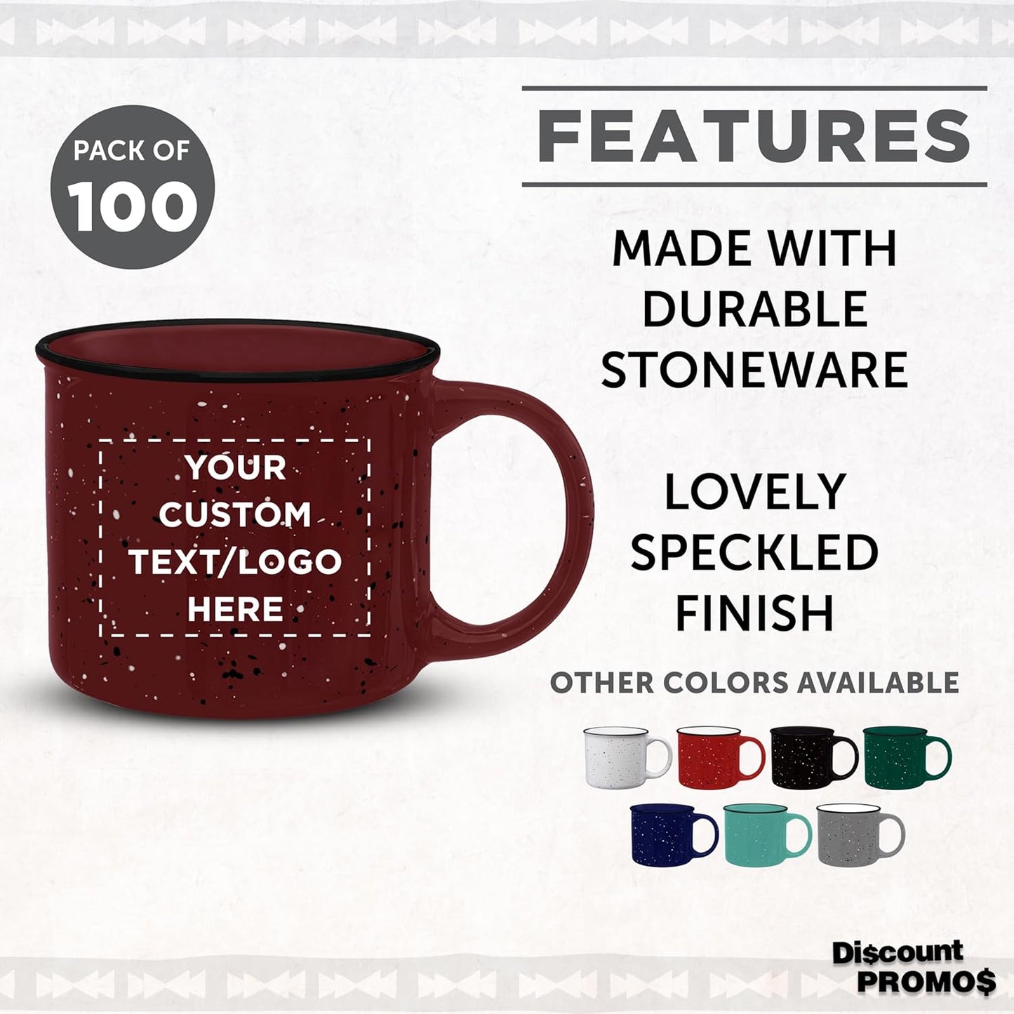 DISCOUNT PROMOS Custom Ceramic Campfire Coffee Mugs 13 oz. Set of 100, Personalized Bulk Pack - Perfect for Tea, Espresso, Cappuccino, Hot Cocoa - Maroon