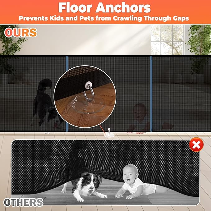 Retractable Baby Gates for Stairs, 55" Wide Retractable Dog Gate Pet Gate, 34" Extra Tall Child Safety Gate Toddler Mesh Gate with Support Rods for Doorways, Hallways, Deck, Porch, Indoor, Outdoor