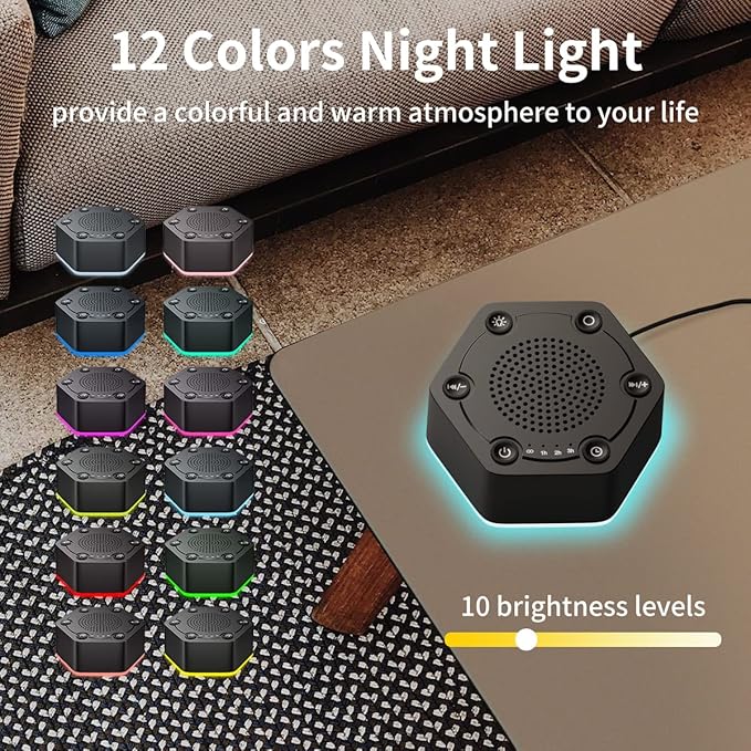 High Fidelity White Noise Sound Machines with 30 Unique Non-Looping Soothing Sounds 12 Colors Night Light 4 Timers 10-Level Brightness 32-Level Volume and Memory Function