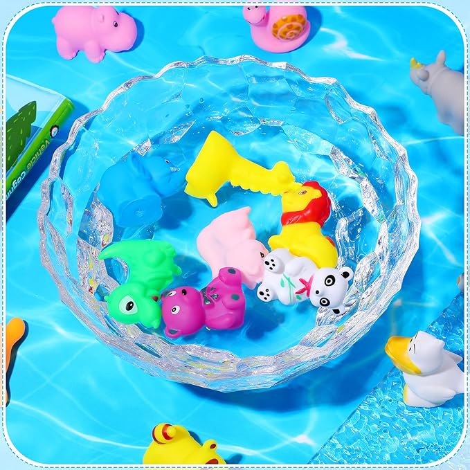 Chivao 50 Pcs Baby Bath Toys Bulk Infant Water Float Squeak Rubber Bathtub Pool Toy for Toddlers Kids Baby Shower Party Favors Birthday Gifts, Ocean Animals, Random Style(Jungle Style)