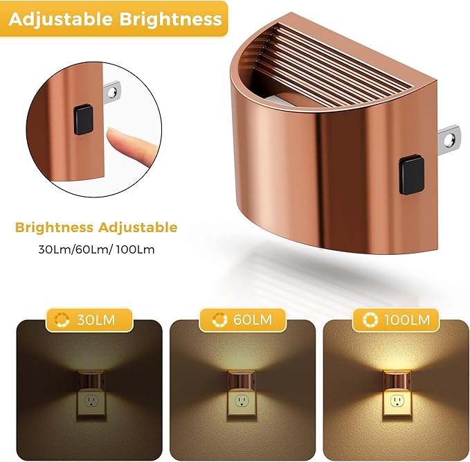 L LOHAS LED Night Lights Plug into Wall, Dimmable Night Light with 3 Level Brightness, 3000K Soft White, 2 Pack, Rose Gold