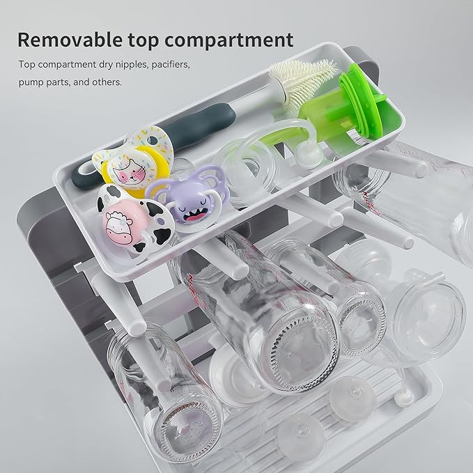 Baby Bottle Drying Rack, Vertical Standing Bottle Dryer Rack Holder-Space Saving Baby Bottle Drying Rack for Countertop-Holds Up to 12 Baby Bottles & Cup
